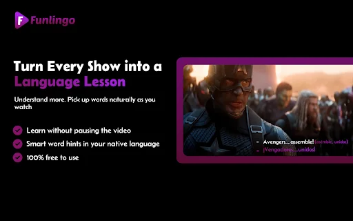 Funlingo: Aprende idiomas con subtítulos duales en Netflix y YouTube - Screenshot 1