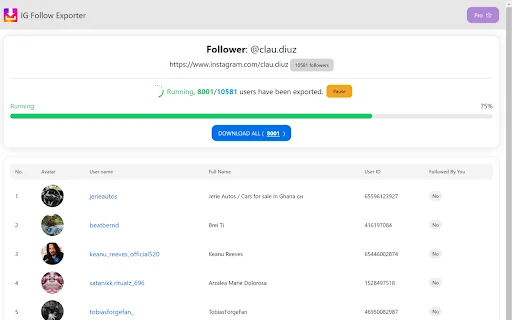 IG Followers Exporter: Exporta tus seguidores a Excel y CSV - Screenshot 2